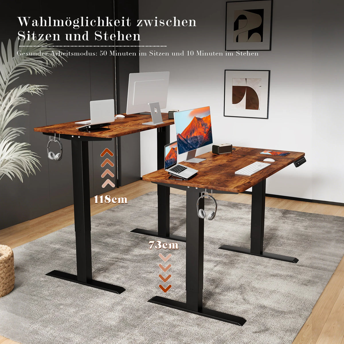 Bureau assis debout FLOW Bois foncé