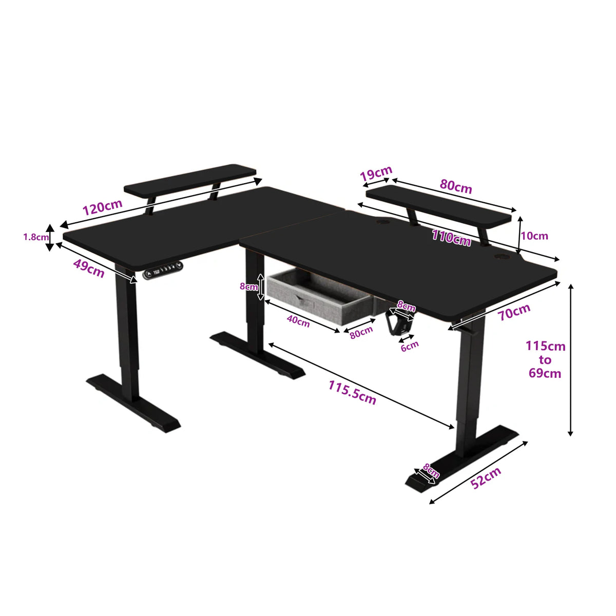 EvoDesk CORNER Blanc | Bureau Assis-Debout Électrique en L 160 × 120 cm