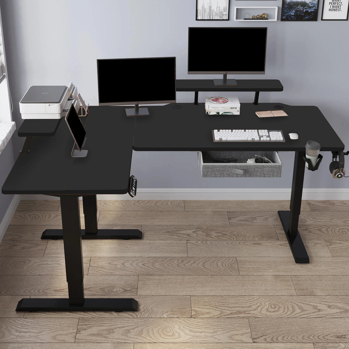 EvoDesk CORNER Bois foncé | Bureau Assis-Debout Électrique en L 160 × 120 cm
