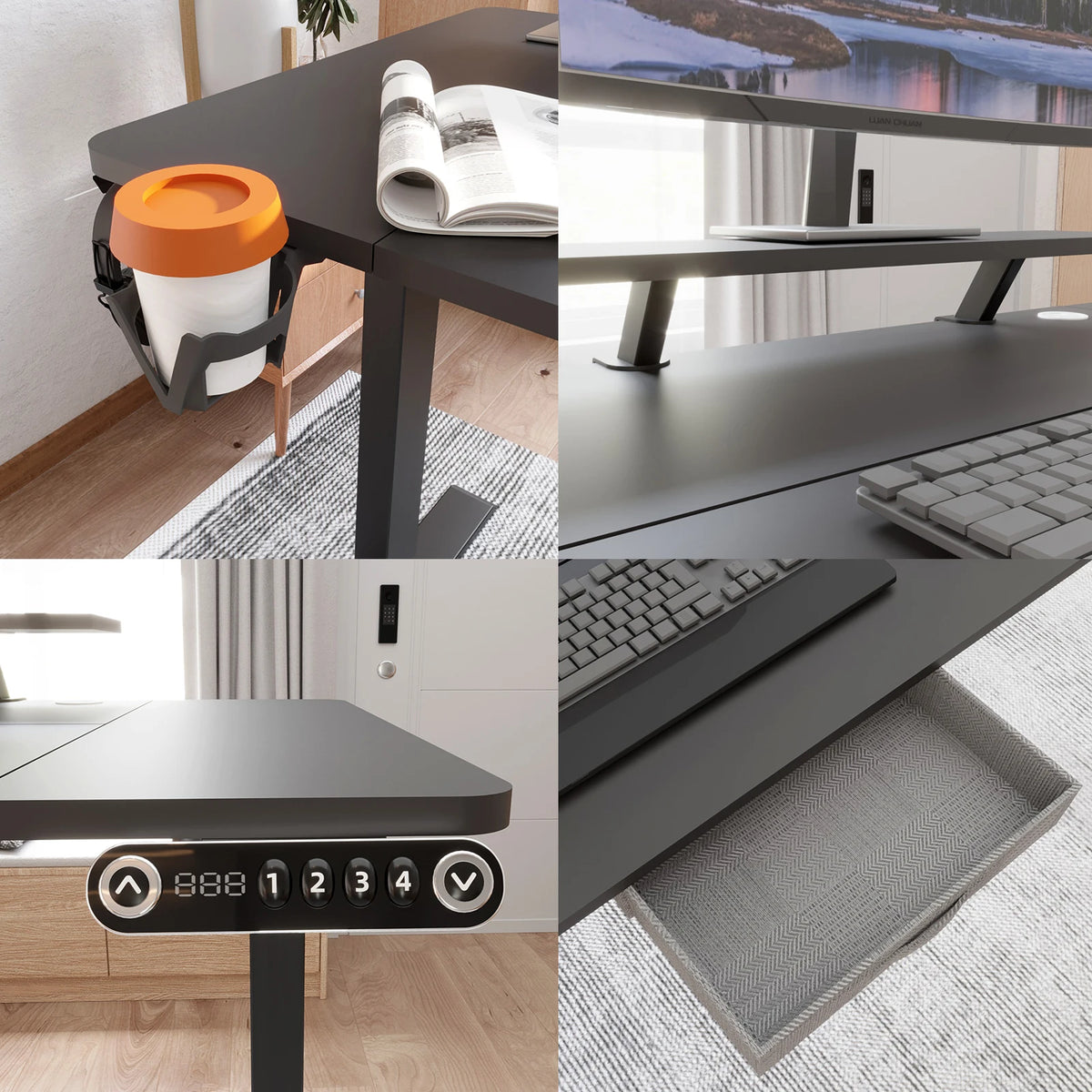EvoDesk CORNER Bois foncé | Bureau Assis-Debout Électrique en L 160 × 120 cm