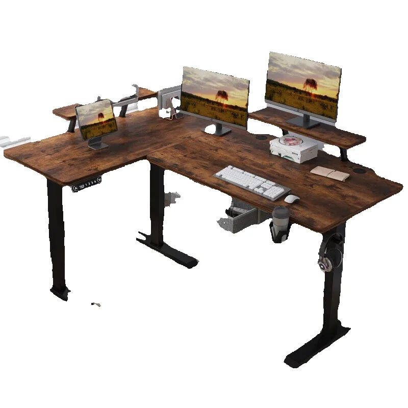 EvoDesk CORNER Bois foncé | Bureau Assis-Debout Électrique en L 160 × 120 cm