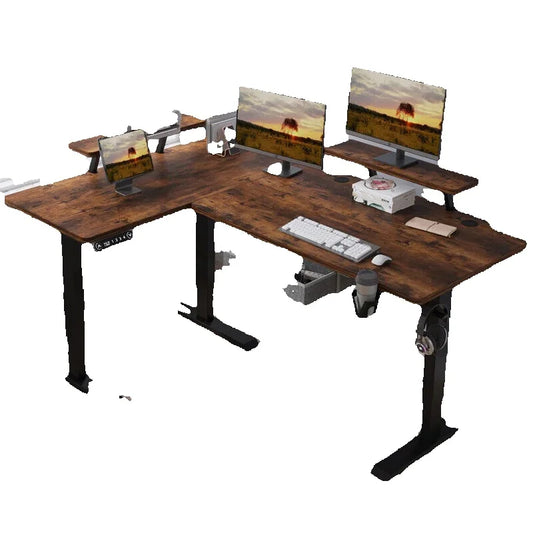 EvoDesk CORNER Bois foncé | Bureau Assis-Debout Électrique en L 160 × 120 cm