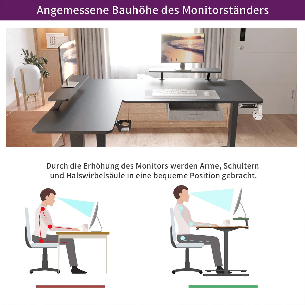 EvoDesk CORNER Bois foncé | Bureau Assis-Debout Électrique en L 160 × 120 cm